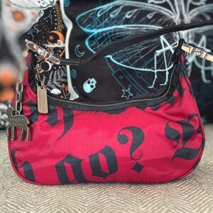 L.A.M.B. x Lesportsac by Gwen Stefani Red Hella Hobo Bag w/Large Black Print